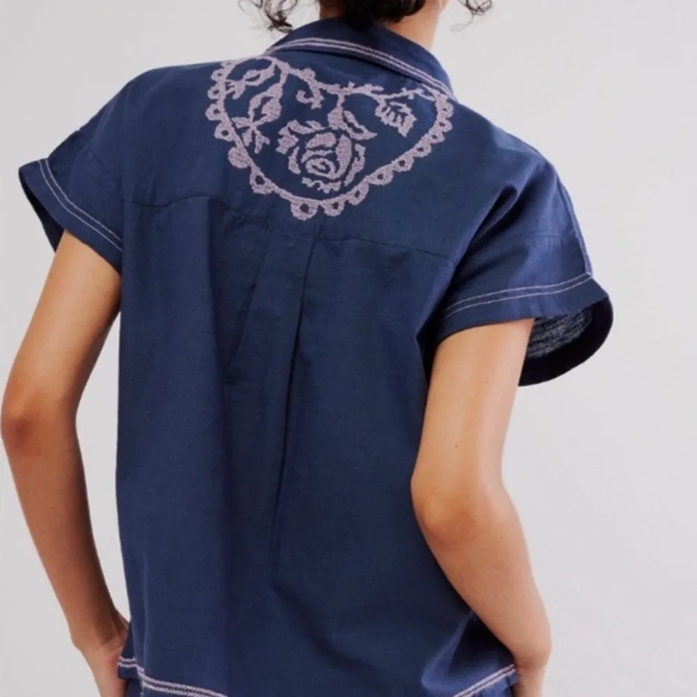 Free People Summer Love Embroidered Top